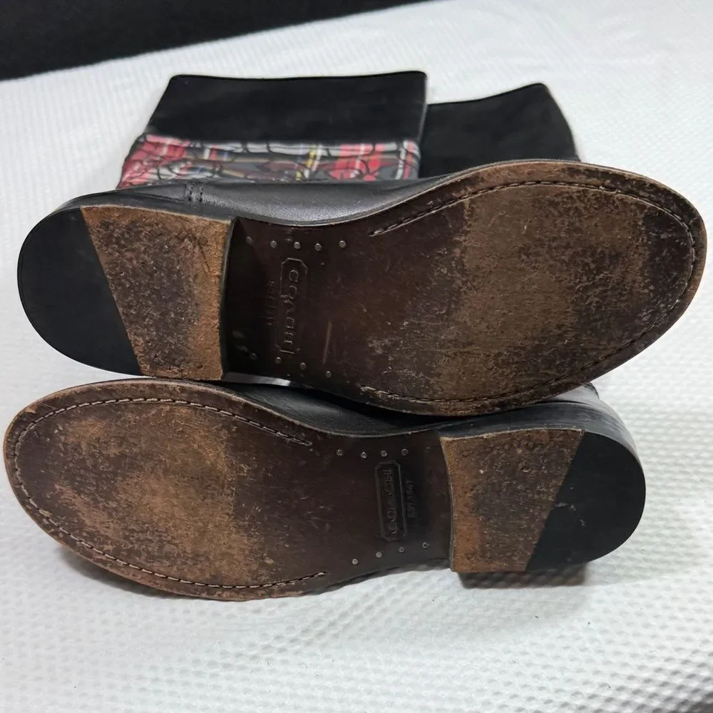 Coach Chrissi Tartan Plaid Green, Black and Red Boots Size 7